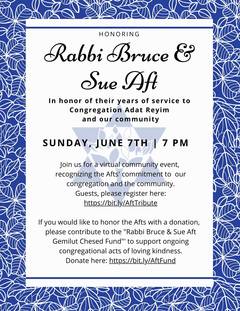 Banner Image for Guest Registration: Rabbi and Sue Aft Tribute 